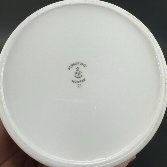 1970s Porsgrund Norway Porcelain Covered Candy Dish Jar Blue White Container VTG - Picture 5 of 11